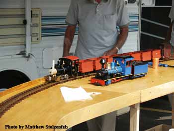 a roundhouse sammie passes a model of a Fiji sugar cane engine